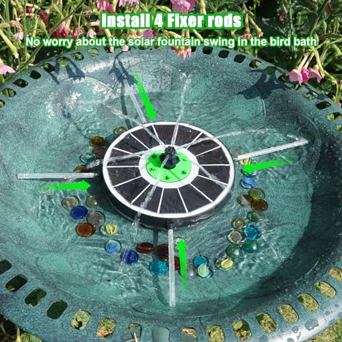 Yzert Glass Solar Fountain Floating 3.5W 2200mAh, Colorful LED, Bird Bath | Solar Water Fountain Pump Green Flower, 4 Fixers & 7 Nozzles for Garden, Outdoor, Pond, Pool