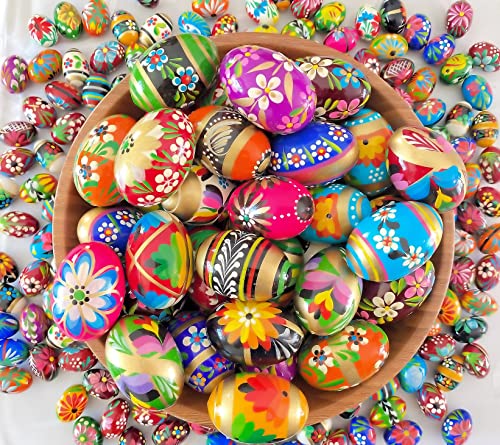 Polish Easter Hand Painted Wooden Eggs (Pisanki) Decorative Eggs for Easter Set of 6 Medium Eggs - size: Set of 6 Medium