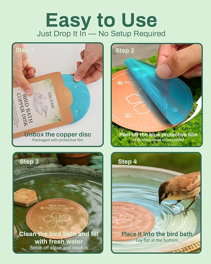 OICEME Bird Bath Purification Disc Pure Copper Outside Winter Solar Power Birdbath Heater Deicer Cage Hanging Bowl Metal Deck Railing Glass Concrete Ceramic Stone Ground Water Flower Bird - color: Copper 2PCS Flower＆Bird