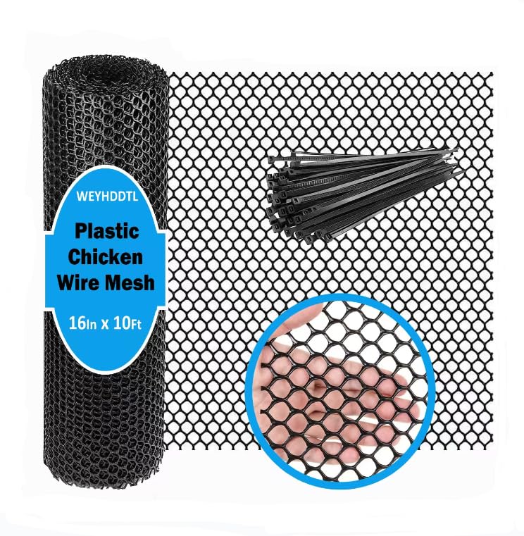 Plastic Chicken Wire Mesh - 16 in x 10 ft Black,Comes with 30 Twist Ties, Plastic Wire Mesh Fence for Dogs, Cats & Poultry - Garden Netting & Animal Barrier, Balcony Netting for Pets - WEYHDDTL - size: 16Inchx10Ft(0.3"Opening)