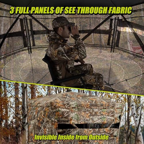 Camping Tent Hunting Blinds, 270° See Through Mesh with Silent Sliding Window, 2-3 Person Ground Deer Stand Pop Up Hub Turkey Deer Hunting Tent with Portable Bag - color: Camouflage 2