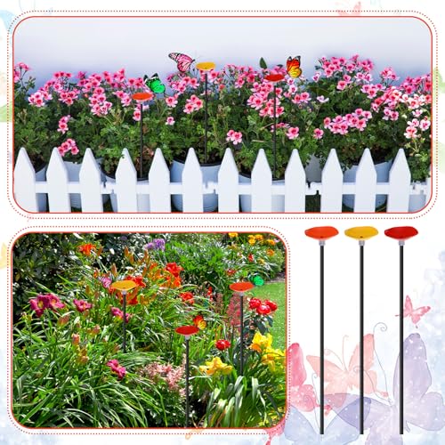 Daifunli 3 Pcs Garden Flower Cups Butterfly Watering Station Set Bee and Butterfly Feeders Bird Bath Bowl with Metal Stake for Poppy Lawn Outdoor Garden Yard Patio Decor(Classic)