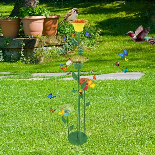 DREAMSOUL 4 Pack Metal Flower Bird Bath with Bee Watering Station | Shallow Basins Welcome Birds Bees and Butterflies Safely, Multifunctional Metal Tray, Weatherproof for Garden Use - size: 4PCS-E