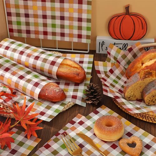 JarThenaAMCS 150Pcs Fall Wax Paper Autumn Buffalo Plaid Deli Paper Colorful Checkered Sandwich Wrap Tissue Waterproof Oil-Proof Picnic Liners for Thanksgiving Party Kitchen Supplies - color: Fall Plaid