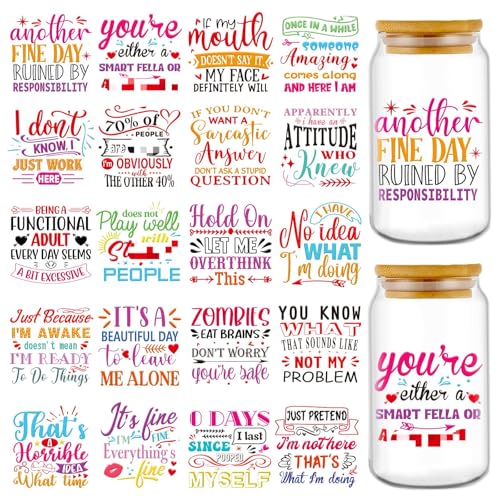 Rngmsi 20 Sheets Funny Sarcastic UV DTF Cup Wrap, Cold UV DTF Stickers | Humorous UVDTF Decals, for 16 oz Glass Cups Tumblers Mugs, Waterproof Rub on Cup Wraps, DIY Crafts, 3.1x3.1 in - style: Sarcastic