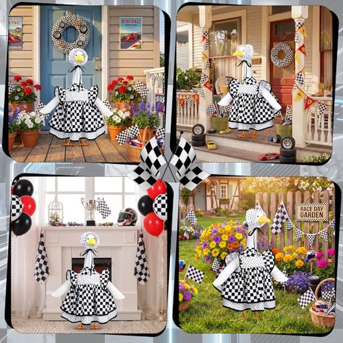 Abbylike 1 Set Racing Car Porch Goose Outfit Racing Yard Goose Costume Clothes Fits Large 23'' H Cement for Game Day Outdoor Patio Garden Lawn Pathway Spring Statue Art Decorations - style: Racing Cars