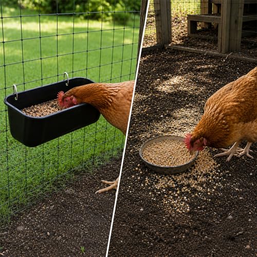Chicken Feeder and Waterer 2 Pack, Hanging Fence Feed Trough with Clips, Chicken Coop Accessories Turkey Duck Poultry Feeder Livestock Feeding Container Trough, Black