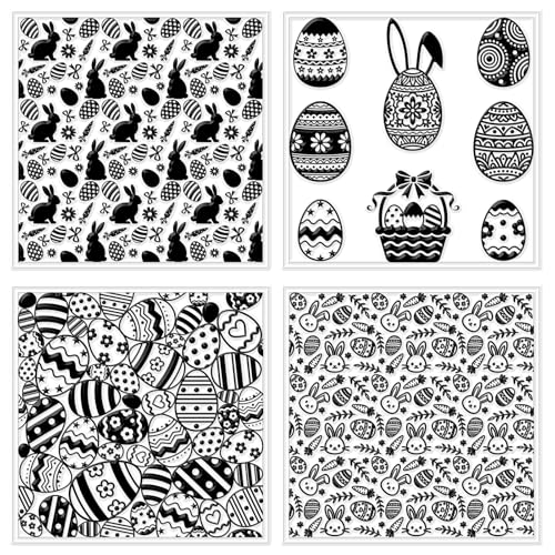 CHGCRAFT 4 Pcs Easter Polymer Clay Texture Sheets Bunnies Silicone Texture Stamp Easter Eggs Clay Texture Mat Background Modeling Pattern Pad for Jewelry and Clay Earrings Tools, 5.5x5.5 inch - style: Easter Background