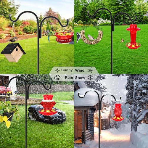 Gtongoko Double Shepherds Hook for Outdoor, 76 Inch Bird Feeder Pole with 5 Prongs Base, 5/8 Inch Thick Heavy Duty Adjustable Garden Hook for Hanging Plant, Lantern, Hummingbird Feeder, 1 Pack - size: 76 Inch