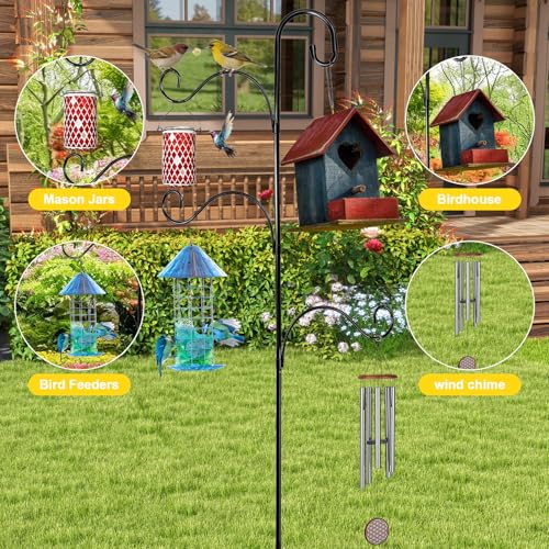 Bird Feeder Pole Heavy Duty 76" Adjustable Shepherd Hook, 5-Prong Ground Stake Rustproof Outdoor Garden Stand for Plants Hummingbird Feeder Lantern Wind Chime - No Digging