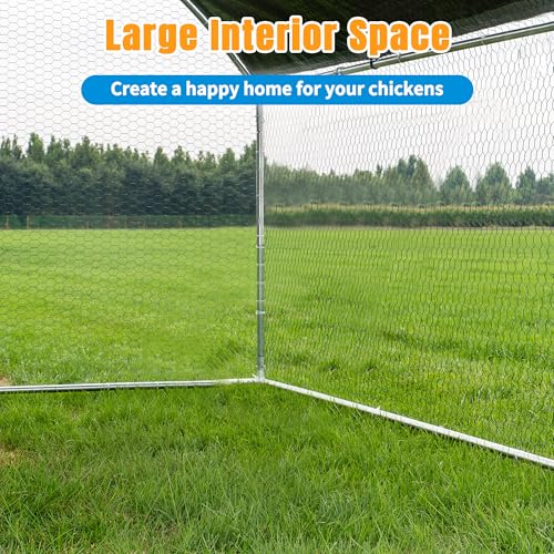 Large Metal Chicken Coop, Chicken Runs for Yard with Cover Walk-in Poultry Cage for 10 20 Chickens, Chicken Pen Duck Coop with Round Water-Resident Top and Feeding Door, Hen House 12.8Lx9.84Wx6.23H FT - size: 153.6"L x 118.1"W x 74.8"H