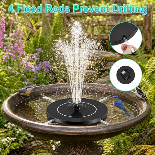 3.5W Solar Fountain Pump, Solar Bird Bath Fountain with 6 Green & 6 Black & 6 Blue Nozzles, Solar Water Pump for Outdoor Garden Patio Small Pond Fish Tank Landscape Decoration - color: 6 Black + 6 Blue + 6 Green Nozzles