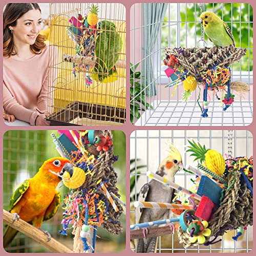 KATUMO Bird Toys, Seagrass Basket Toy with Array of Chewable Parrot Foraging for Small Medium Parrot Birds - style: Pineapple