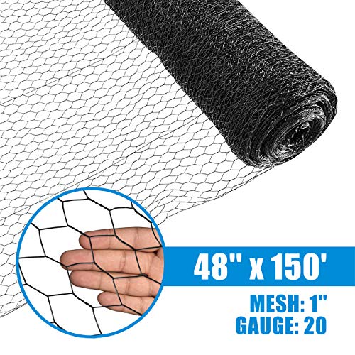 Fencer Wire 20 Gauge Black Vinyl Coated Poultry Hex Netting with 1 inch Mesh (4 ft. x 150 ft.) - size: 4 ft. x 150 ft.