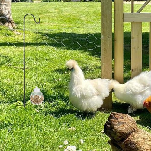 2 Pack Chicken Treat Dispenser with Shepherd Hook, Interactive Hanging Slow Feeder Balls for Chickens, Ducks & Small Pets – Pecking Enrichment Coop Toy with Chain Outdoor Feeders