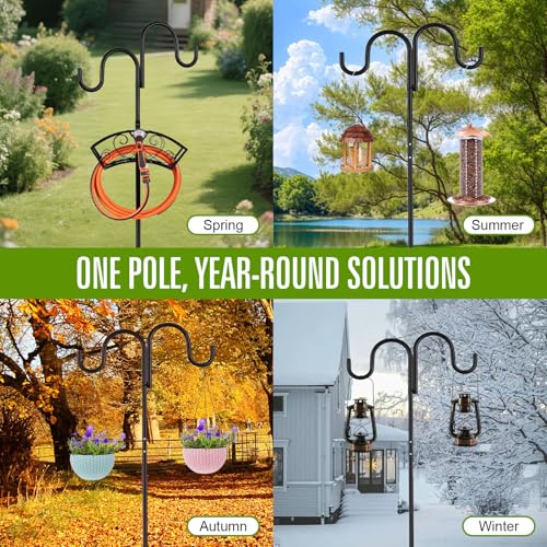 Garden Hose Holder, Upgraded Water Hose Holder, 2-in-1 Heavy Duty Hose Stand, 88Inch Freestanding Hose Hanger, Detachable Garden Hose Storage Rack with Adjustable Shepherds Hooks, Bird Feeder Pole