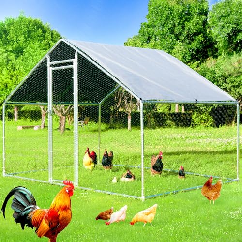 Large Chicken Coop Chicken Runs for Yard with Cover Outdoor Metal Pet Pens Poultry Cage Duck Rabbit House Backyard Use - size: 120.0"L x 76.8"W x 79.2"H