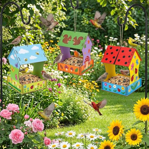 DoubleFill 6 Pack Wooden Bird Feeder Kits, DIY Bird House Kits, Build and Paint Craft for Adults, Unfinished Birdhouse Wood Craft for Educational Fun Art Outdoor Activities Gift
