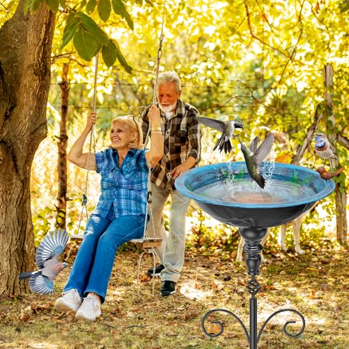 35In Tall Bird Bath for Outside, Vintage Metal Birdbaths & Birdfeeder with 5 Prong Bases for Outdoors, Freestanding Bird Baths Feeder Bowl with for Garden Yard Lawn Decor (Retro Blue) - color: Retro Blue