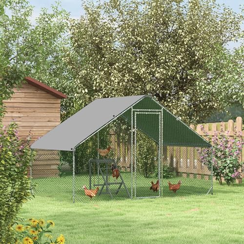PawHut Large Chicken Coop Metal Chicken Run with Waterproof and Anti-UV Cover, Spire Shaped Walk in Fence Cage Hen House for Outdoor and Yard Farm Use, 1" Tube Diameter, 9.8' x 6.6' x 6.6' | Metal Chicken Run, Spire Shaped Walk In Fence Cage Hen House, Ou