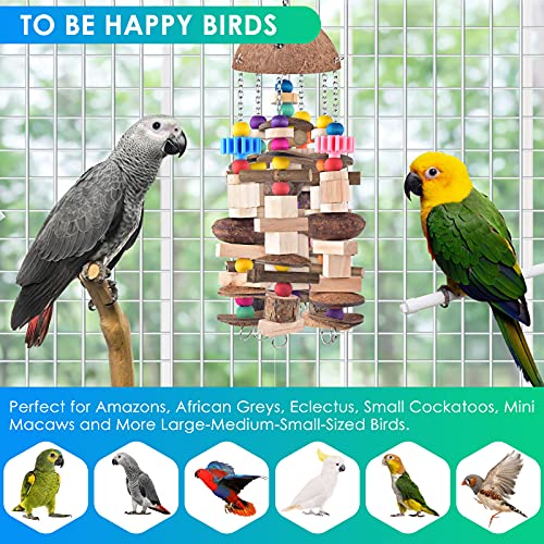 KATUMO Bird Toys, Large Parrot African Grey Wooden Chew Toys for Macaw Medium to Large Birds - style: Nutshell