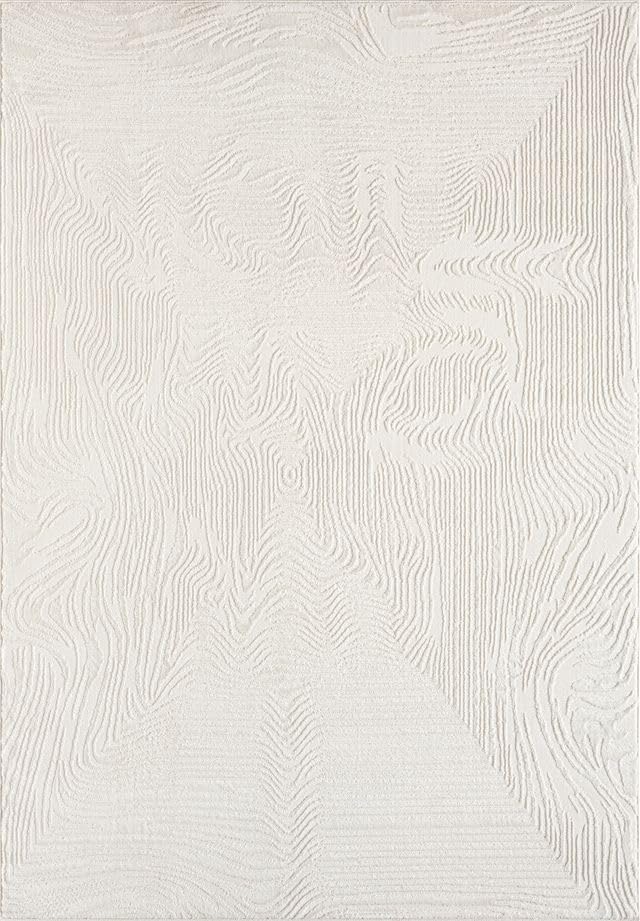 Abani Zen 4' x 6' Cream Rug – Neutral Layered Wavy Borders Pattern, Medium Soft Area Rug for Living Room & Bedroom, Durable & Easy to Clean - size: 4' x 6'