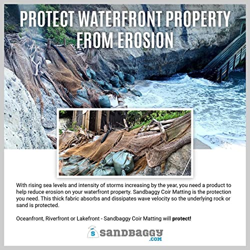 Sandbaggy Coir Mat | Erosion Control Product for Stopping Soil Erosion on Hillsides, Riverbanks & Oceanfront | Lasts 5X Longer Than Straw Blanket | Lasts 2-5 Yrs (Homeowner Size - 4 ft by 80 ft Roll) - size: 4 ft by 80 ft Roll Size or 320 sq ft