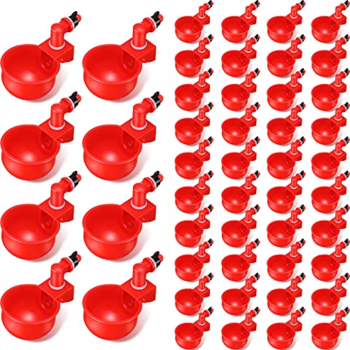 Patelai Chicken Water Cups, Chicken Waterer Cups Summer Water Feeder Cup 3/8 Inch Thread Automatic Filling Waterer Poultry Drinking Bowl for Duck Turkey Bunny(Red,48 Pieces) - color: Red