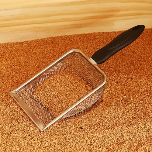 Chicken Coop Poop Scooper 2 Pack, Stainless Steel Sifting Shovels | 3.8mm & 5mm Mesh Sand Sifting Litter Shovel Tool for Chicken Coops Sand, Cat Litter and Bedding Cleaning, 2 adhesive hooks