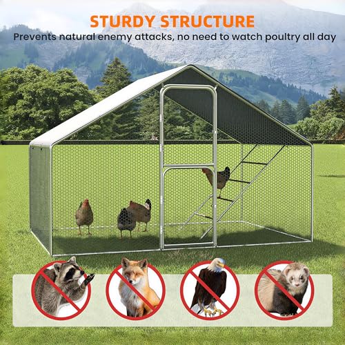 UDPATIO Large Metal Chicken Coop Walk in & Run – Heavy Duty Outdoor Poultry Run with Protective Cover for 10-15 Chickens, Ducks, or Rabbits | Predator-Proof & Weather-Resistant | Double Feed Door UV-Resistant Cover Heavy Duty Outdoor Cage for Bird Duck Ra