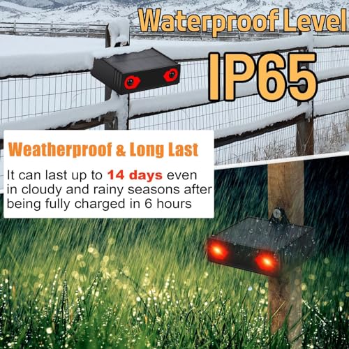 Solar Predator Control Light Nocturnal Animal Repeller Deer Repellent Device Coyote Deterrent Keep Wild Nighttime Animals Away from House Yard Farm Chicken Coop with Dual Red Strobe Lights Pack of 4