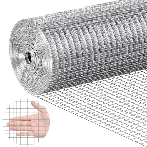 VEVOR Hardware Cloth, 1/2 inch 24in x 25 ft 19 Gauge, Hot Dipped Galvanized Wire Mesh Roll, Chicken Wire Fencing, Wire Mesh for Rabbit Cages, Garden, Small Rodents - size: 24'' x 25'