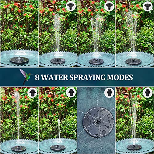 Solar Fountain New, 3.5W Solar Bird Bath Fountains with Glass Panel, 2200 Battery, Hummingbird Water Features with Color LED Lights, 8 Spray Modes & 4 Fixed Pipes for Garden, Pool, Pond - color: Black