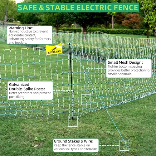 Poultry Netting Electric Fence, Portable Livestock Nets Mesh for Chickens, Ducks, Geese, Turkey, Electric Fencing for Backyards, Homesteaders, Farms, Ranches (Bright Blue, 41.5" H x 164' L Poultry) - color: bright blue, size: 41.5" H x 164' L Poultry