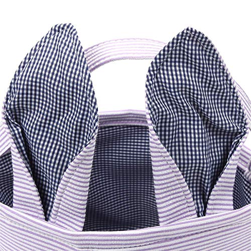 Easter Basket Seersucker Egg Hunt Bunny Baskets for Kids with Cute Rabbit Ears Stripe Storage Gifts Candies Personalized Easter Party Gifts.…… - color: Bspurple0