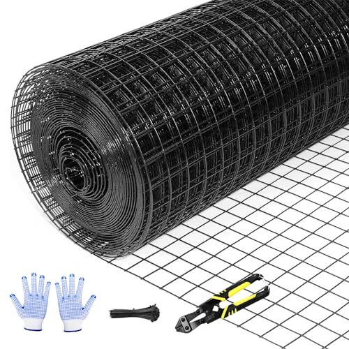 Tongmo 24" x 100' Black Hardware Cloth, 1inch Mesh Chicken Wire Fence, 19 Gauge Vinyl Coated Wire and Welded Wire Roll,Garden Fence, Poultry Netting for Rabbit/Duck/Chicken Coop