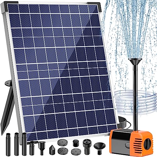 Antfraer 25W Solar Pond Pump, Solar Water Fountain Pump with 320GPH Adjustable Flow, Solar Water Pump with 7 Nozzles, 6.6ft Tubing, Dry Run Protection for Garden, Ponds, Waterfall, Fountain - style: 25W