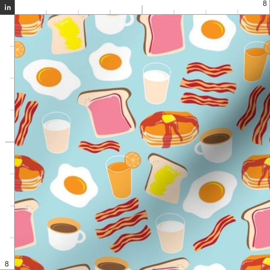 Spoonflower Fabric Breakfast Fun Scale Cute on Petal Signature Cotton | Yard | Egg Food Eggs Milk Pancakes | Use for Sewing Quilting Apparel Home Decor - size: Yard