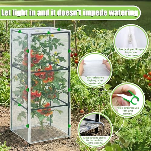 3 PCS Garden Bird Netting Plant Cover for Square Tomato Cage, 59"X15.8"Insect Bird Barrier Tomato Cage Net with Zipper & Drawstring Lawn Staples and Windproof Clips, Netting for Protecting Plant - size: 59INCH