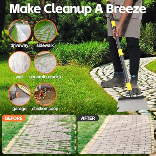Floor Scraper Long Handle - Weed Scraper Tool,Multifunctional Garden Cleaning Flat Shovel,Heavy Duty Metal Sharp Blade for Lawn Edging,Sidewalk Weeding,Driveway Steps Snow Shovel Ice Removal 60" - size: 60"