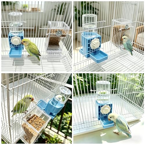 Lemtrflo No Mess Bird Cage Feeder, Automatic Bird Water Dispenser | Parakeet Cage Accessories - color: blue