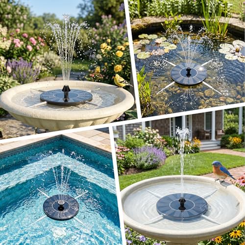 Mademax Solar Bird Bath Fountains, Upgrade 1.4W Solar Fountain Pump with 8 Nozzles & 4 Brackets, Free Standing Floating Solar Powered Water Fountain Pump for Bird Bath, Garden, Pond, Pool, Outdoor