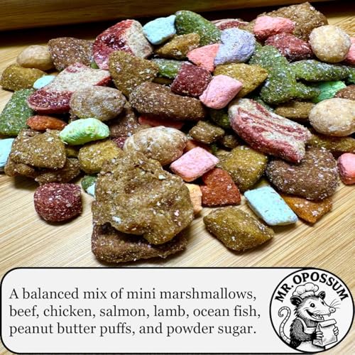 Porch Party Mix™ Raccoon and Opossum Food Wildlife Treat Blend for Backyard Feeding with Marshmallows Beef Chicken Lamb Ocean Fish and Peanut Butter Puffs (3 lb Pouch) - size: 3 Pound (Pack of 1)