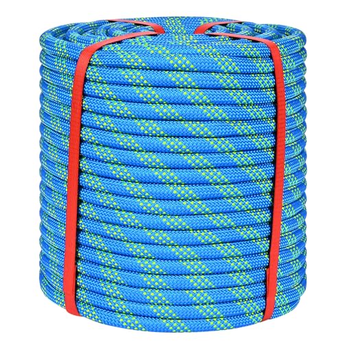 1/2 Inch Static Climbing Rope (200 Ft) - 9000lbs High Strength Arborist Bull Rope for Tree Work, Deep Rappelling & Safety Rigging - 48 Strand Core, Blue - size: 1/2in x 200ft, style: Blue