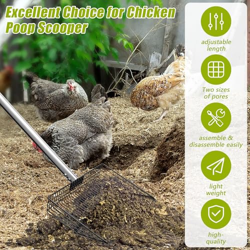 Windspeed 3 in 1 Metal Chicken Poop Scooper 10'' Wide, 61'' Long Adjustable Chicken Coop Pooper Scoop Sifting Shovel Litter for Poultry Litter Scooper Supplies (34-61 in)
