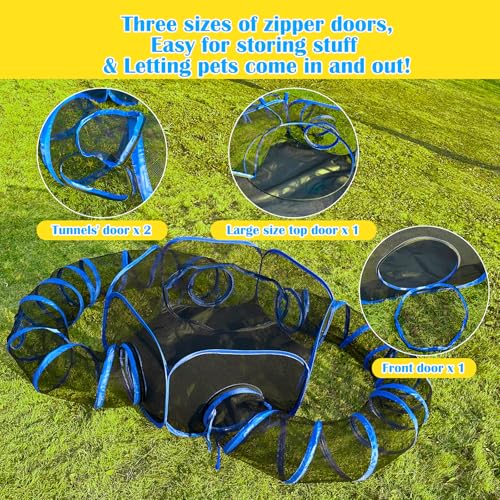 Small Animal Playpen Guinea Pig Cage Rabbit Cage Breathable Pop Open Exercise Yard Fence with Top Cover Anti Escape for Cat, Bunny, Hamster, cat, Hedgehog (Black & Blue) - color: Black & Blue