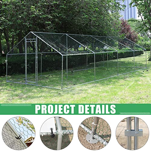 NUGRIART Extra Large Metal Chicken Coop Walk-in Poultry Cage Hen Duck Run House with Waterproof & Anti-UV Cover Galvanized Rabbits Habitat Spire Shaped Cage for Outdoor Yard Farm Use - size: 26.2' L x 9.8' W x 6.56' H