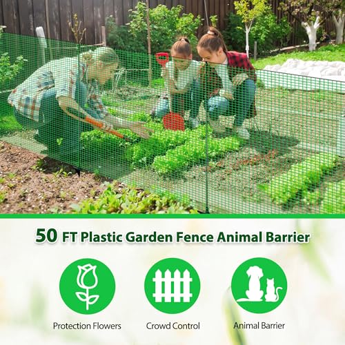 4'x50' Temporary Fence with Posts, Portable Dog Fence Outdoor for Yard | Green mesh with step-in posts, No assembly required, Fencing for yard, Garden fence animal barrier, Snow fence - color: Green, size: 4x50 ft