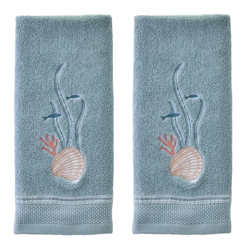 SKL Home Underwater 100% Cotton Embroidered 2pc Hand Towel Set, Tropical/Coastal/Beach/Resort, Decorative for Bath/Kitchen/Bar & Gift, Blue - color: Underwater, style: Hand Towel Set