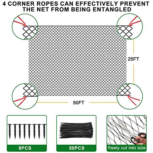 BSTPCOO Bird Netting for Chicken Coop Roof,25 x50ft, Nylon 3/4" Mesh | Garden Nettings for Fruits Trees Plant, Poultry Netting, Aviary Nettings,Deer Fence, with Cable Ties and Stakes - size: 25'×50'-3/4''